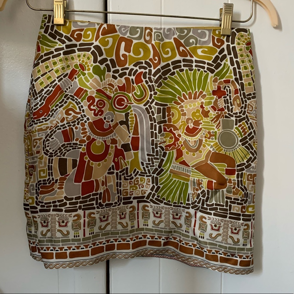 Nicole Miller aztec print ~silk~ mini skirt